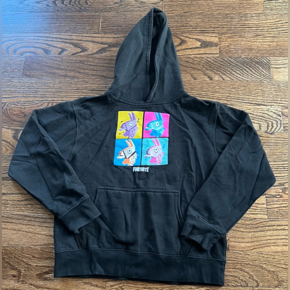 Black Fortnite Hoodie with Colorful Llama Print